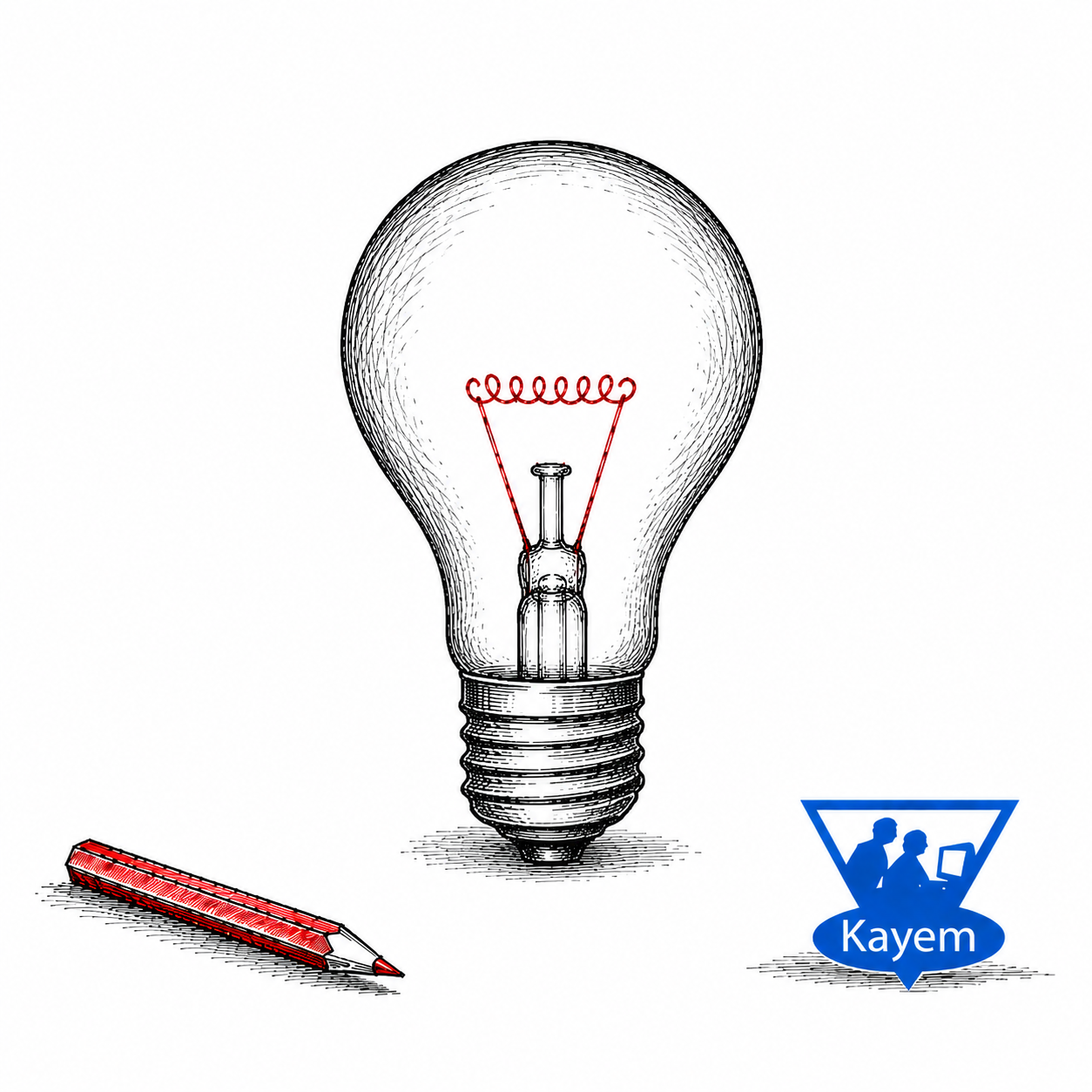 Hand-drawn lightbulb with Kayem blue onion layers inside, representing understanding the question behind a search